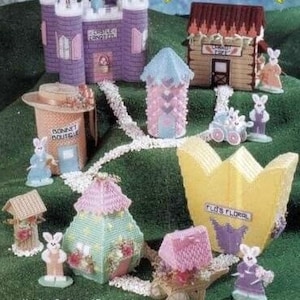 Plastic Canvas Digital PDF Vintage Pattern Leaflet Bunny Boulevard uses 7 and 10 count canvas