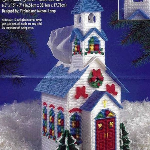 Plastic Canvas Digital PDF Pattern Christmas Chapel Tissue Box Cover 10 Count Canvas