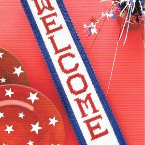 Plastic Canvas Digital PDF Pattern Vintage Stars and Stripes Welcome 4th of July Decoration