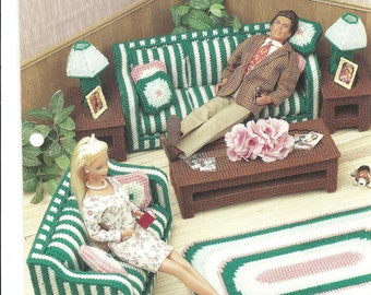 Plastic Canvas Vintage Digital PDF Pattern Barbie Fashion Doll Living Room Furniture