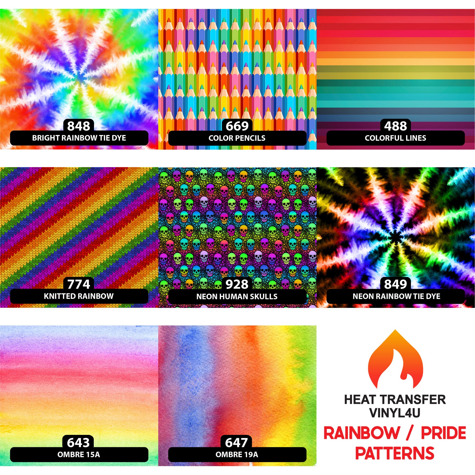 Rainbow Ombre Pattern HTV Vinyl - Heat Transfer Vinyl or Outdoor Adhesive  Vinyl - Rainbow Pattern 204B