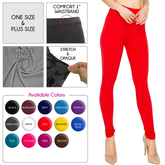 Comfort Lady Women's Cotton Slim Fit Leggings (Free Size, Pack of 2) Royal  Blue-Red