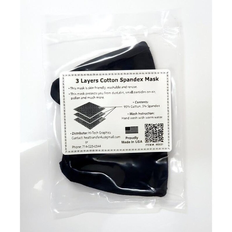 Black Triple Layered Cotton Protective Face Mask Washable & Reusable MADE in USA with tag image 4