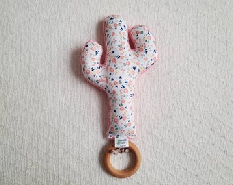 EAGAR | Cactus Baby Rattle Teether Toy, baby rattle, cactus teether, stuffie, teething ring, cactus plushie, floral. By Prickly Pear Lane