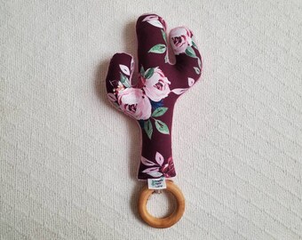 JEROME | Cactus Baby Rattle Teether Toy, baby rattle, cactus teether, stuffie, teething ring, cactus plushie, floral. By Prickly Pear Lane