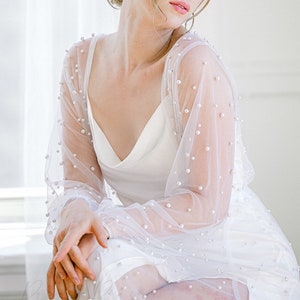 MIRA // Soft Tulle Pearl Wedding Bridal Robe • Boudoir Robe • Pearl Maternity Robe •Wedding Robe•Pearl Transparent Robe• pearl core bride