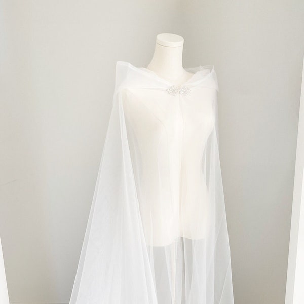 SARIS // Tulle Hooded Cloak Wedding Cape jacket,wedding bridal Shoulder cover, hood wedding cape cloak, wedding bridal cape jacket with hood