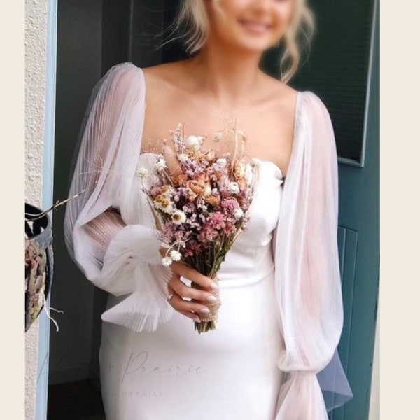 Pleated Tulle Bridal Sleeves Bishop Sleeves Removable long wedding dress sleeves bridal arm cover add-on sleeves wedding sleeves / VANIA