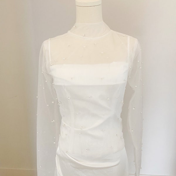 LESIA // veste de mariage en tulle perlé, haut de gamme pour robe de mariée, manches amovibles en perles de mariée, manches de mariée robe de mariée