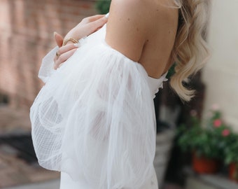 Pleated Tulle Bridal Sleeves Bishop Sleeves Removable long wedding dress sleeves bridal arm cover add-on sleeves wedding sleeves / NATALIE