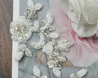 Bridal Pearl Diamond Detail Applique, Bridal Strap applique, bridal shoe applique, Sparkling Rhinestone Applique for gown, DIY wedding dress