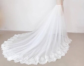 AMALIA //Lace Tulle Wedding Overskirt, simple wedding bridal skirt train, add on dress train, removable detachable wedding dress over skirt