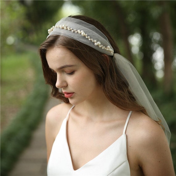pearl headband veil