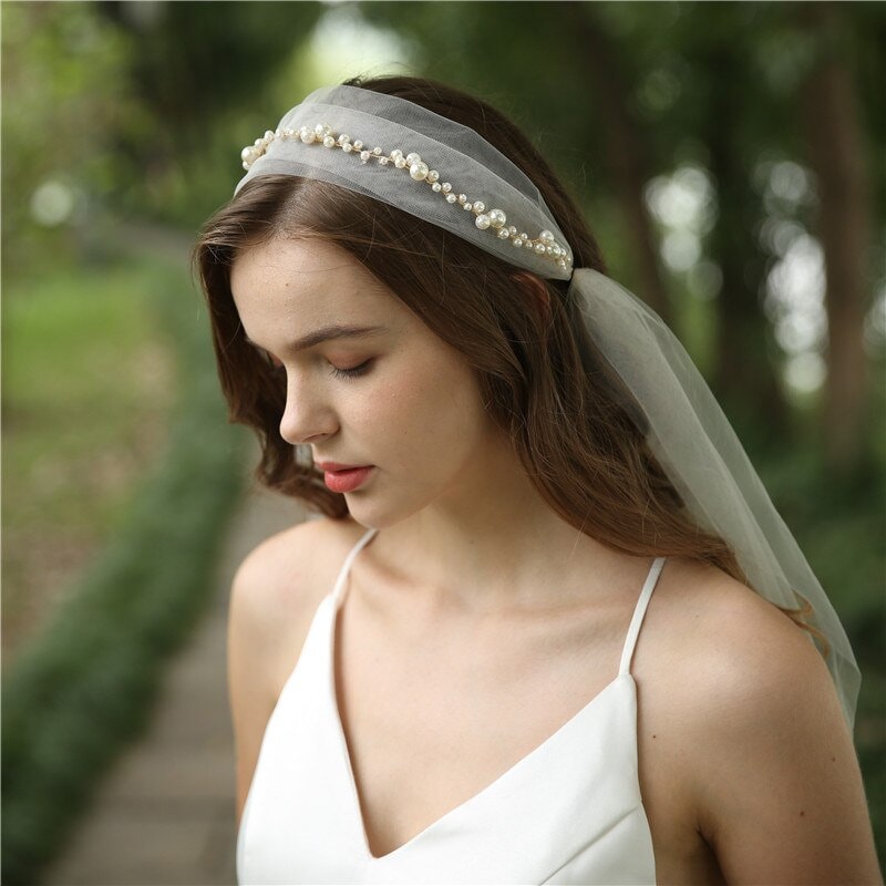 Pearl and Lace Headband Bridal Veil: Turban Headpiece – One Blushing Bride  Custom Wedding Veils