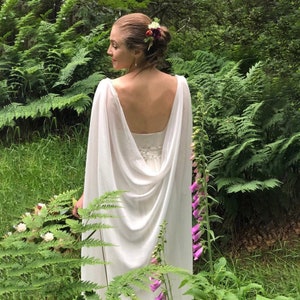 YELENA //Chiffon Wedding Cape ,wedding bridal Shoulder cover up,Bridal Jacket cape, wedding cape, modern wedding cape, chiffon Watteau train