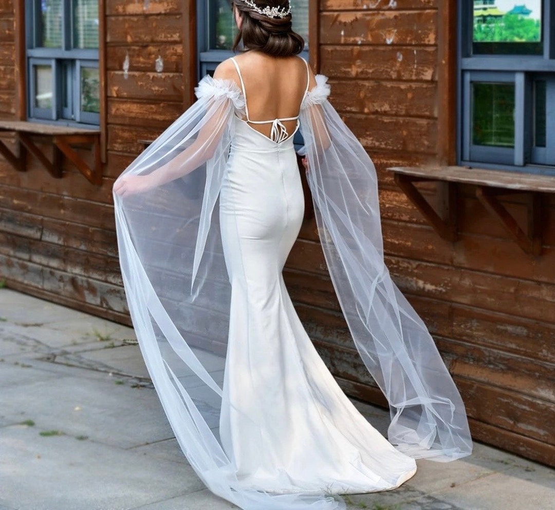 LELA // Long Tulle Bridal Sleeves Removable Detachable Etsy