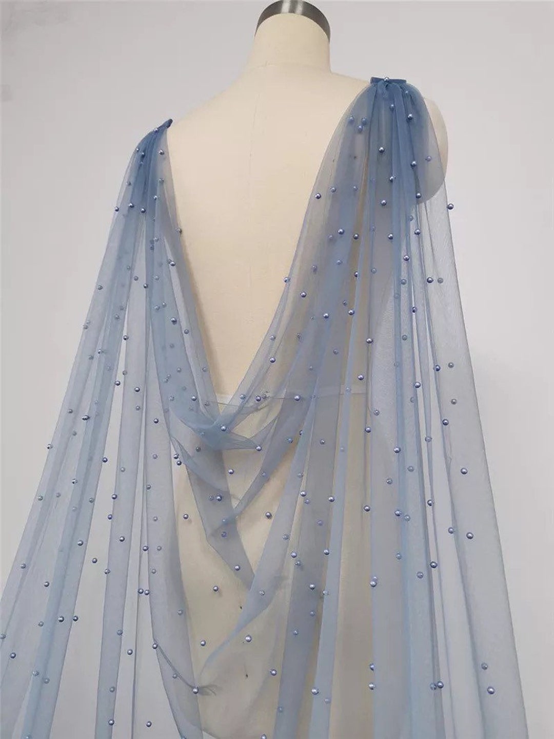 CALIA // Blue Pearl Modern Cathedral Cape Veil, Tulle Wedding Cape ...