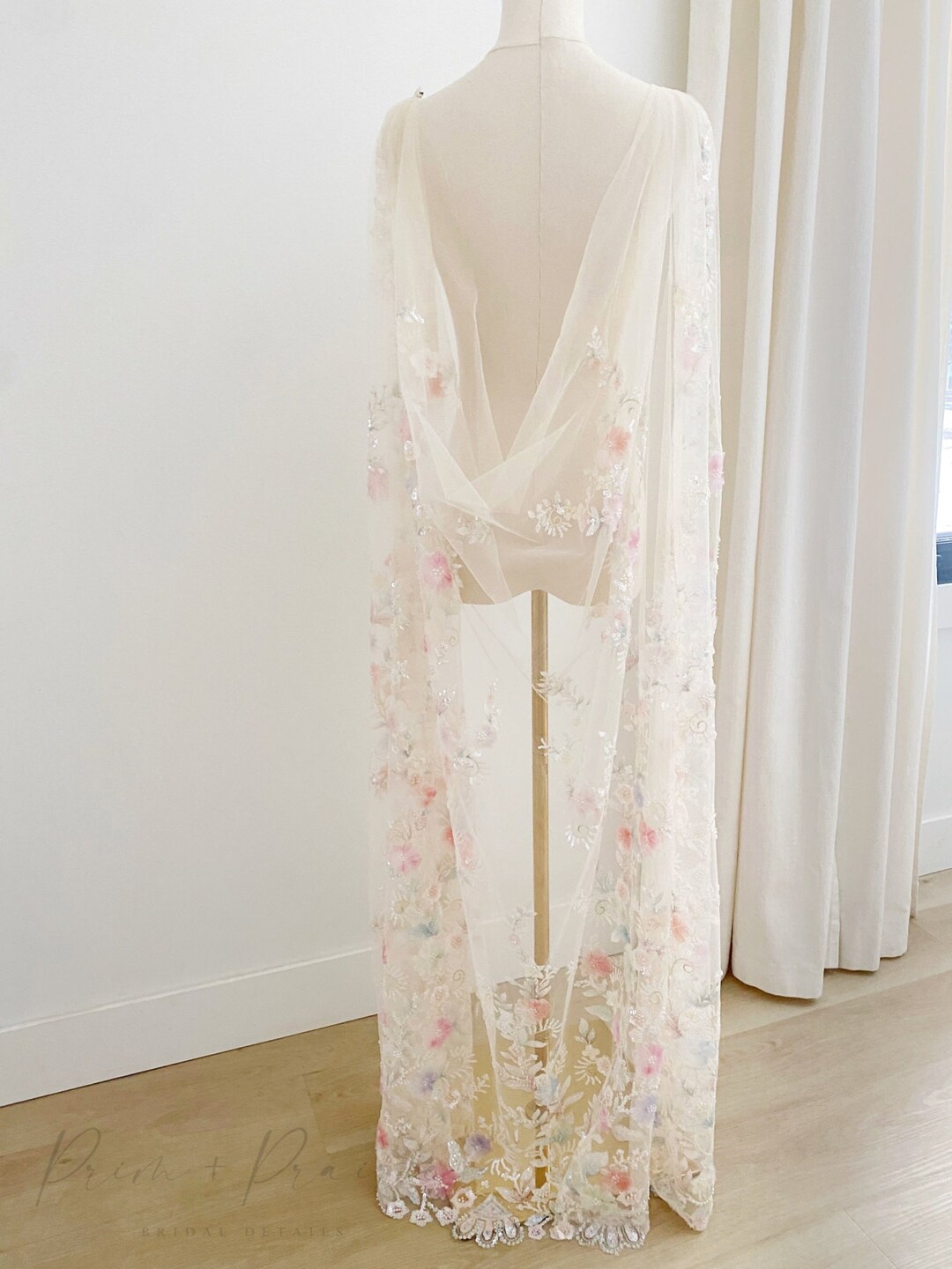 Bridal Wedding Veil Cape Floral Wedding Cape Wedding Bridal Train Cloak