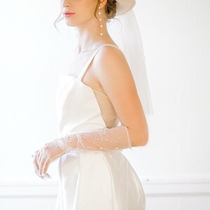 PARIS //Pearl Long Tulle Bridal Gloves,ChicBride Wedding Gloves,pearl tulle Gloves, pearl core bridal sleeve, bridal sleeves,wedding sleeves image 3