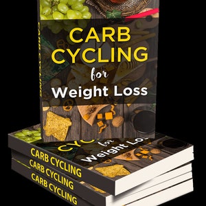 May include: A stack of four books with a yellow and black cover. The top book has the title "CARB CYCLING for Weight Loss".