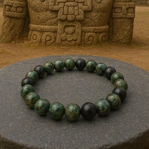 Aztec Offering | Handmade Beaded Gemstone Bracelet Inspired by the Mexica-Aztec Empire with African Turquoise & Golden Obsidian Beads