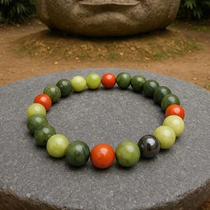 Olmec Tribute | Handcrafted Bracelet Inspired by the Olmec Civilization with Red Jasper, Green Jade, and Hematite Gemstone Beads