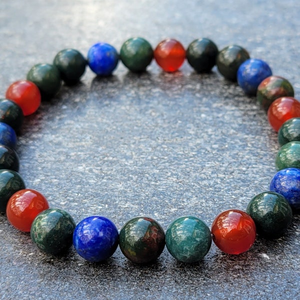 The Indus Valley Bracelet • Harappa, Mohenjo-Daro, India & Pakistan | Indian Bloodstone + Lapis Lazuli + Carnelian Gemstone Beads