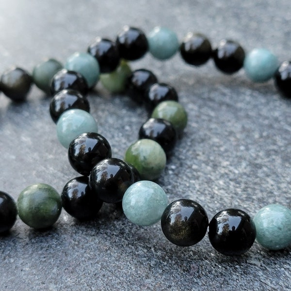 Mayan Legacy | Handcrafted Bracelet Inspired by Mayan History with Golden Obsidian & Green Jade or Jadeite Gemstone Beads