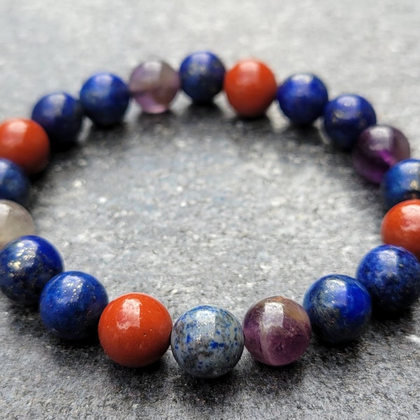 Ancient Egyptian Treasure | Handcrafted Bracelet with Lapis Lazuli, Amethyst, and Red Jasper Gemstone Beads