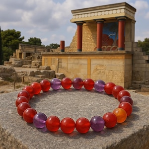 Minoan Mystery | Handcrafted Bracelet Inspired by the Mysteries of Knossos with Carnelian & Amethyst Gemstone Beads