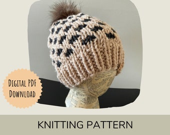 Knitting Pattern for Blythe Chunky Mosaic Beanie Hat
