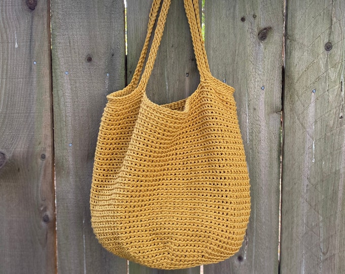 Crocheted Market Tote Bag Handmade in Mustard Yellow