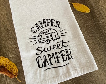 Camper Sweet Camper - Embroidered Kitchen Flour Sack Tea Towel