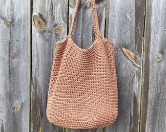 Summerlin Crocheted Market Tote Bag Handmade in Brown