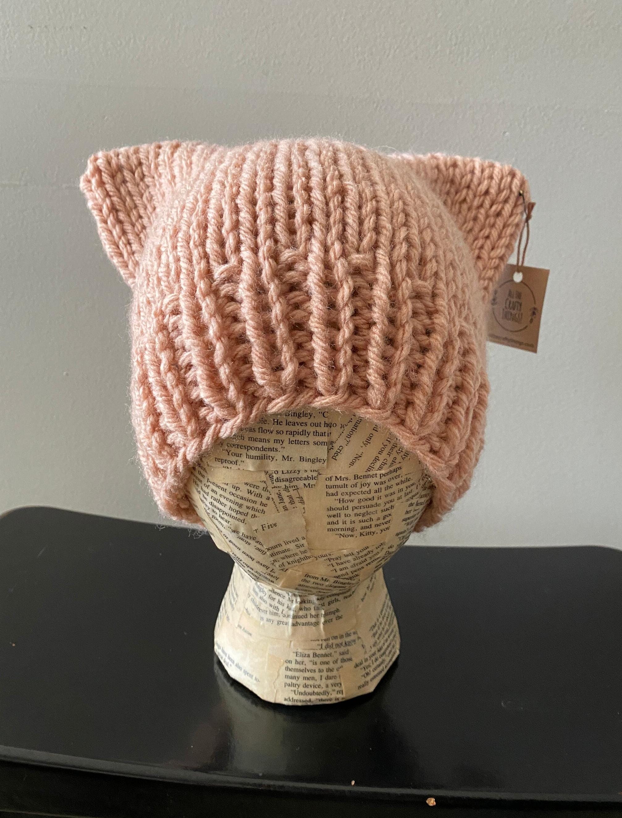 Knitted Pink Cat Hat, Handmade Cat Ear Beanie | eBay