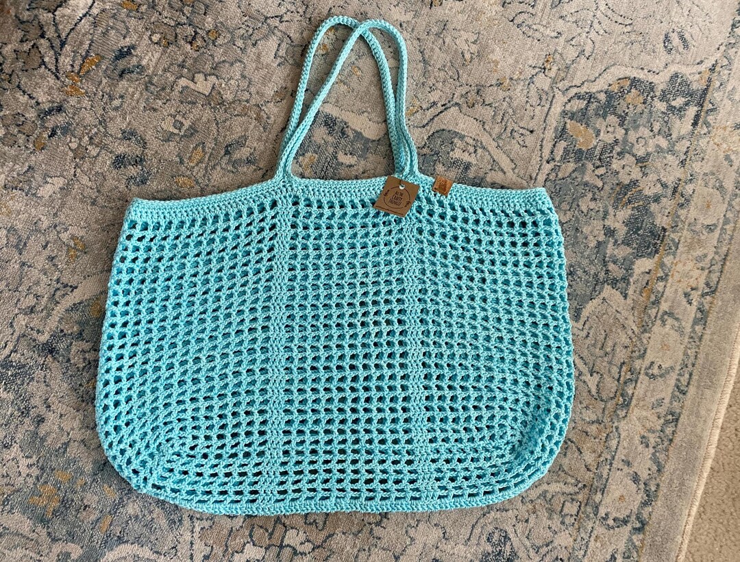 Crocheted Market Bag - Large Handmade Beach Tote - 100% Cotton Mesh Bag ...