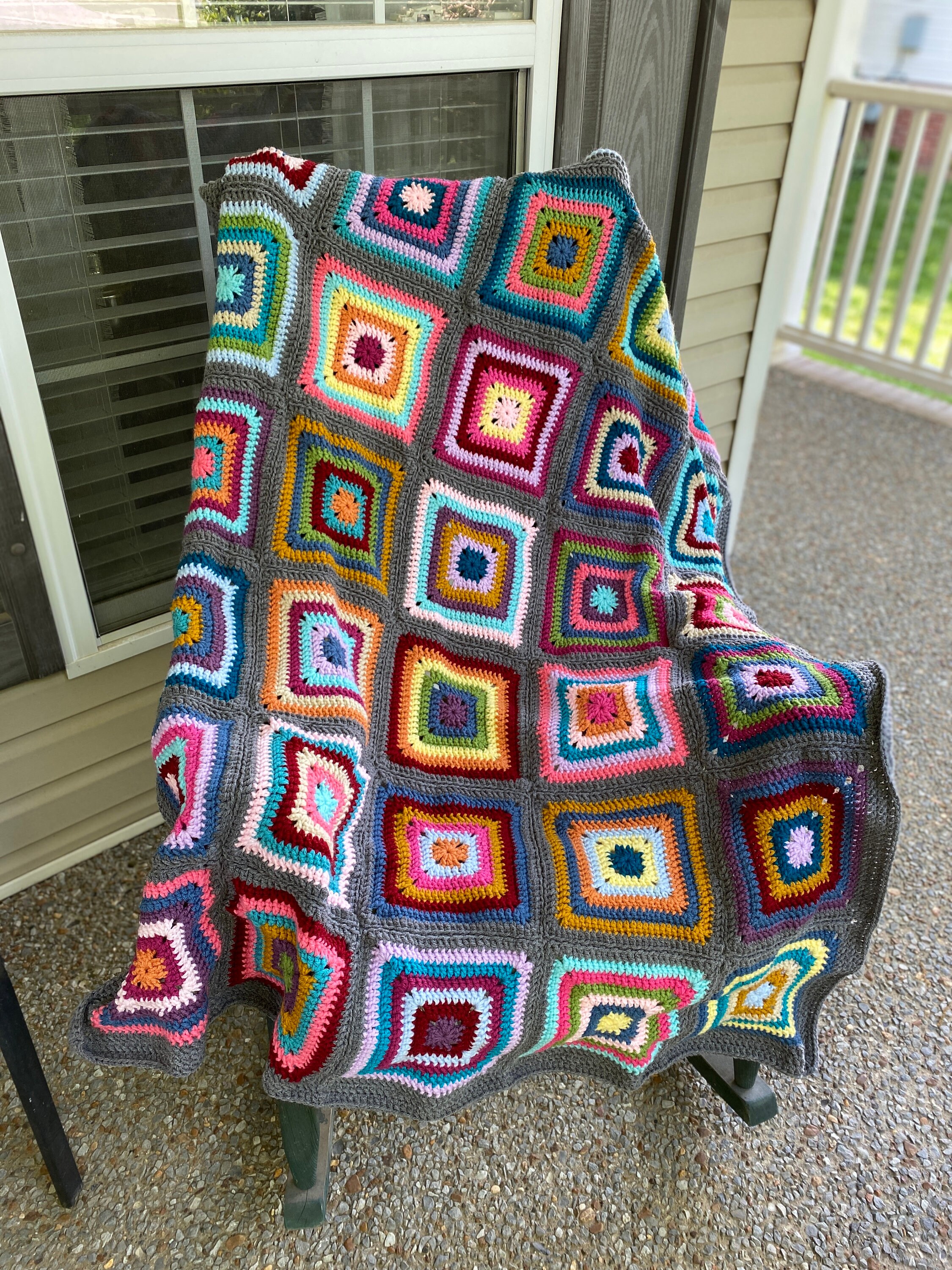 Kaleidoscope Granny Squares Crocheted Throw Blanket Handmade Etsy