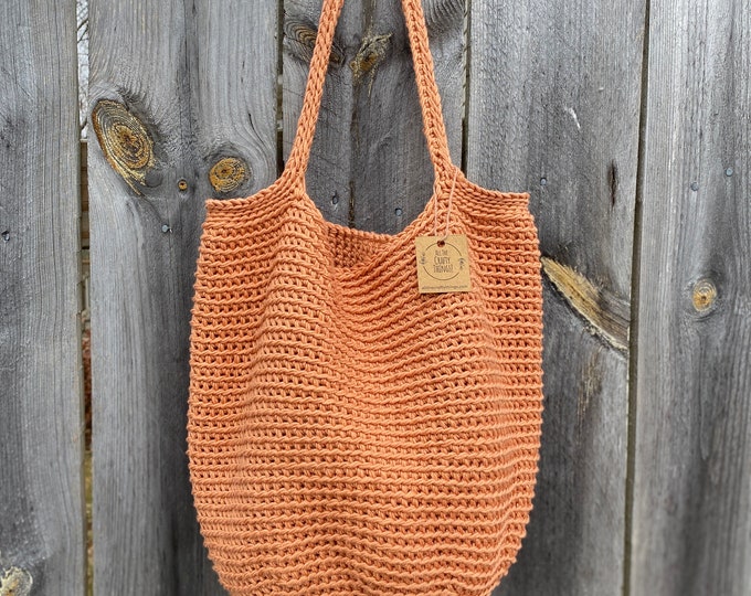 Crocheted Market Tote Bag Handmade in Orange