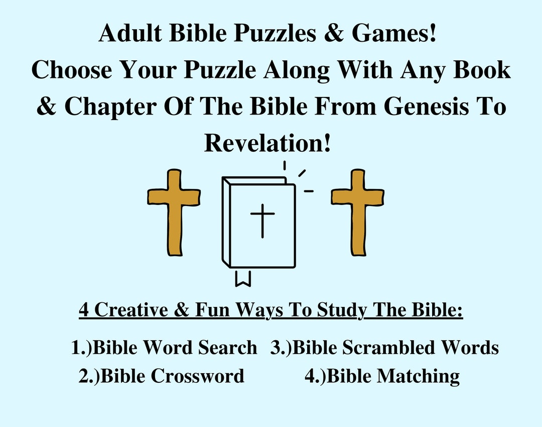 Adult Bible Word Search Puzzles Crossword Puzzles Scrambled Etsy
