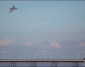 RAF Vulcan over Southport Pier - September 2015 - Premium Photograph by Pro Photographer. Decorative Wall Art Print. Avro Bomber Plane.