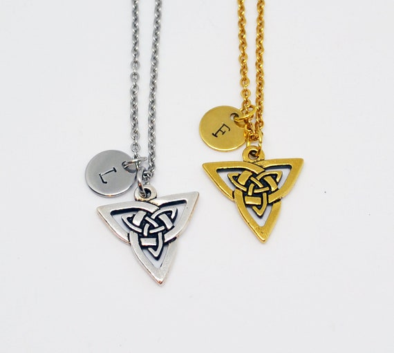 Celtic Open Triangle Necklace With Initial-celtic Charm Initial