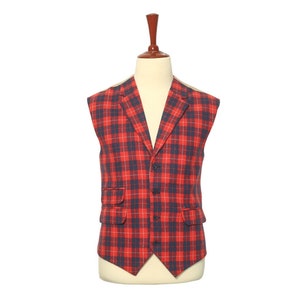 Herren Weste, Rot Blau Karo Karo Wolle Baumwolle Polyester, Formelle Anzug Revers Weste, Hochzeitsfeier, Viktorianischer Steampunk, Kleid Lässig, XL 46