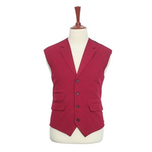 Mens Vest, Red Burgundy Wool Polyester, Formal Suit Lapel Waistcoat, Groom Wedding Party, Victorian Steampunk, Dress Casual, Size XL 46