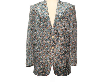 Mens Blazer, Multicolor Floral Velvet, Dress Formal Party Jacket, Groom Wedding, Evening Dinner Sport Coat, Tuxedo Suit, Handmade 42R