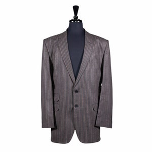 Men Blazer, Gray Beige Striped Wool, Formal Suit Lapel Jacket, Groom Wedding Party, Evening Dinner Sport Coat, Office Business, Handmade 44R