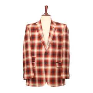 Mens Blazer, Orange Beige Plaid Cotton, Dress Formal Party Jacket, Groom Wedding, Evening Dinner Sport Coat, Tuxedo Suit, Handmade 44R