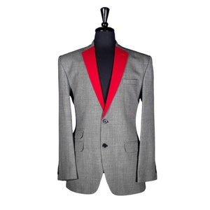 Mens Blazer, Black Wool, Red Notch Lapel, Formal Tuxedo Suit Jacket, Groom Wedding Party, Evening Dinner Sport Coat, Handmade Italy, 40R