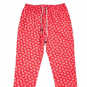 Mens Pants Jogger, Red White Floral Cotton, Straight Loose Fit, Drawstring Elastic Waist, Dress Casual, Harem Lounge Beach, Handmade Medium