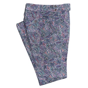 Mens Gurkha Pants, Multicolor Paisley Abstract, Slim Straight High Waist, Flat Front Chino Trousers, Formal Wedding, Dress Casual, Size 36