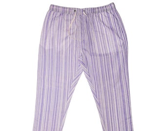 Mens Pants Joggers,  Purple Striped Linen, Straight Loose Fit, Drawstring Elastic Waist, Dress Casual, Harem Lounge, Summer Beach, Large
